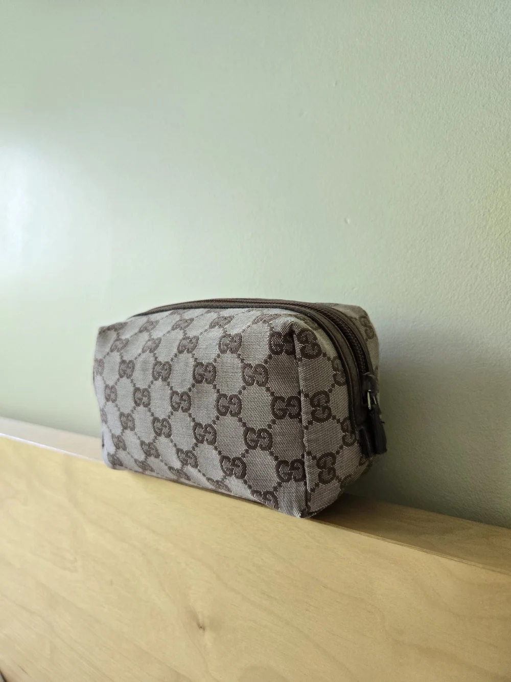 RARE Vintage Gucci Pink GG Monogram Canvas Cosmetic Pouch Bag